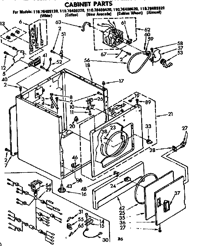 Kenmore 11076409120 cabinet parts diagram