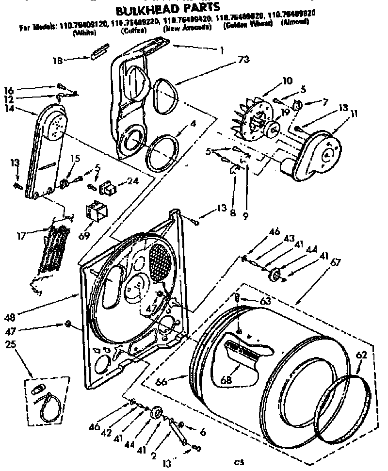 Kenmore 11076409120 bulkhead parts diagram