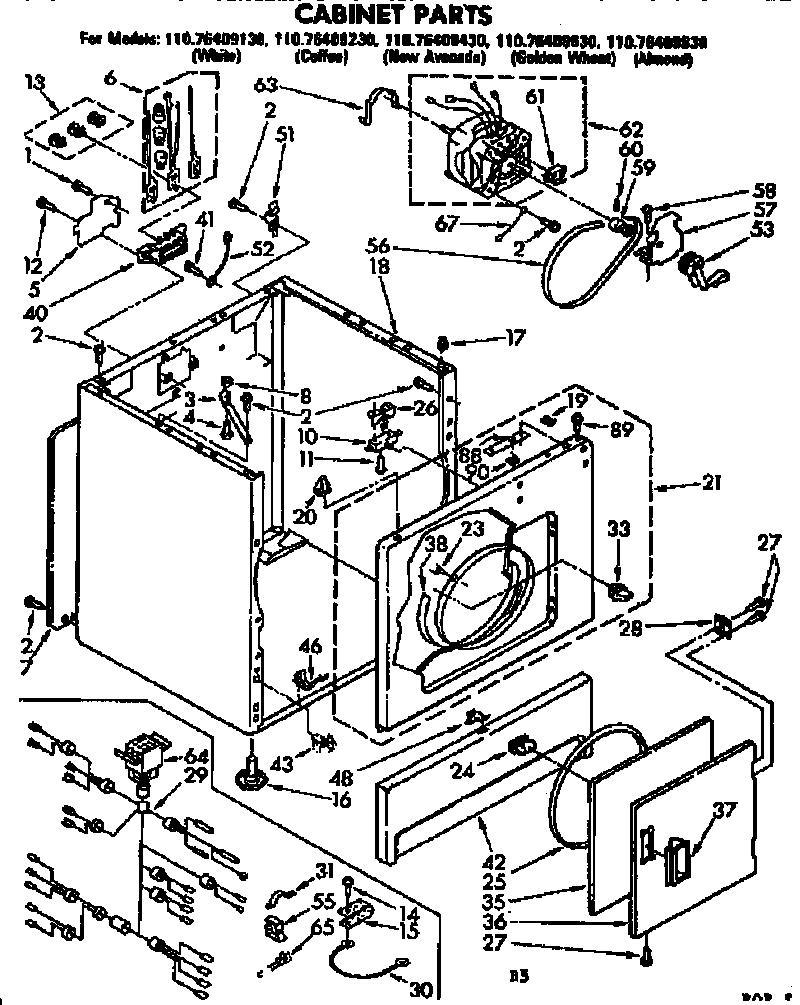 Kenmore 11076409130 cabinet parts diagram