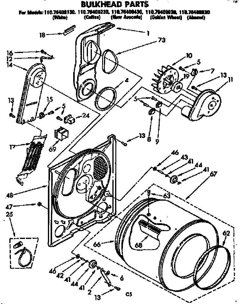 Kenmore 11076409130 bulkhead parts diagram