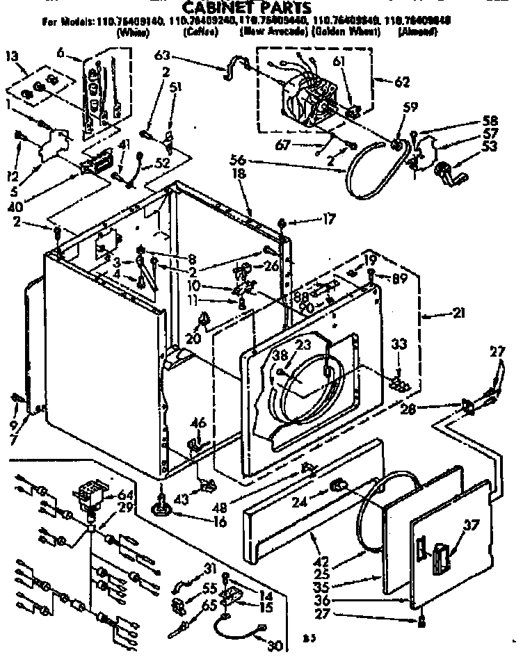 Kenmore 11076409440 cabinet parts diagram