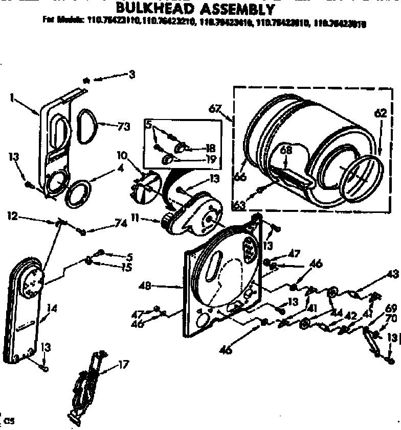 Kenmore 11076423110 bulkhead assembly diagram