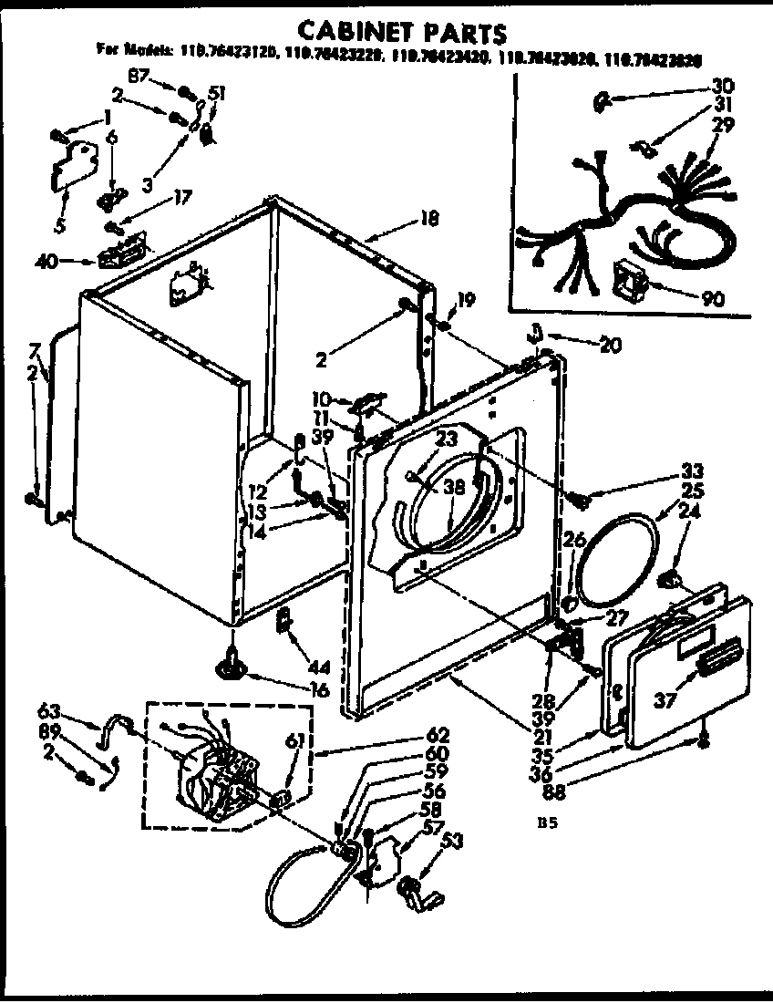 Kenmore 11076423120 cabinet parts diagram