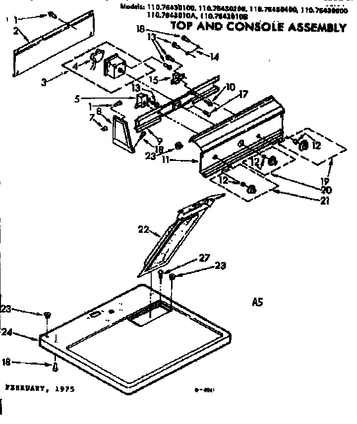 Kenmore 11076430100 top and console asm diagram