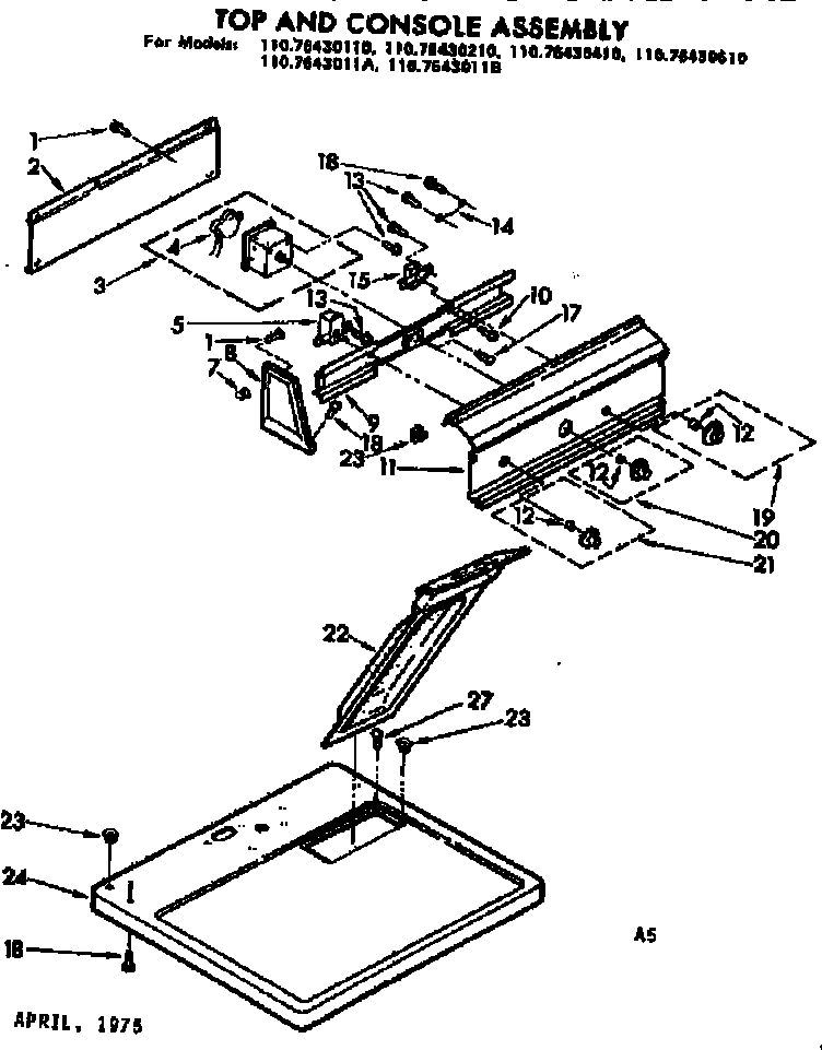 Kenmore 1107643011A top and console assembly diagram