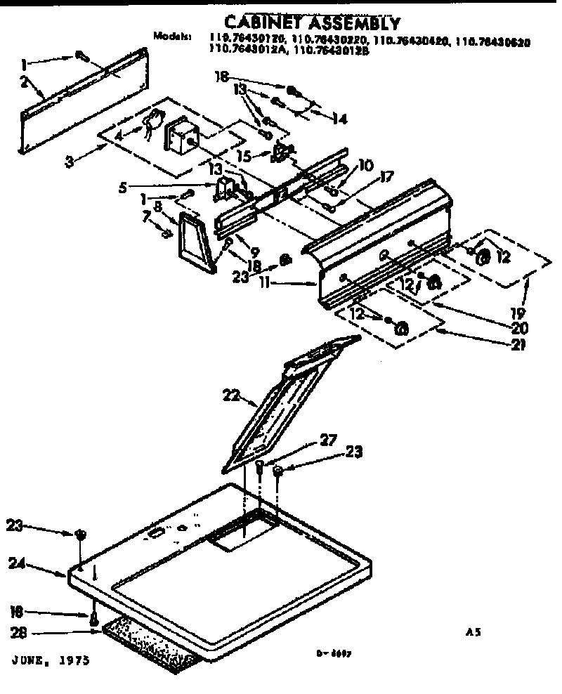 Kenmore 11076430420 top and console assembly diagram