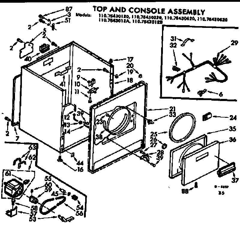 Kenmore 11076430420 cabinet assembly diagram