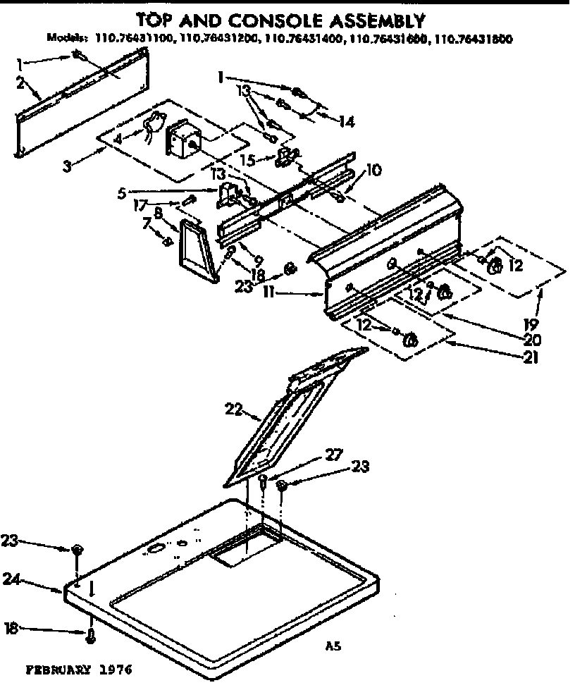 Kenmore 11076431400 top and console assembly diagram
