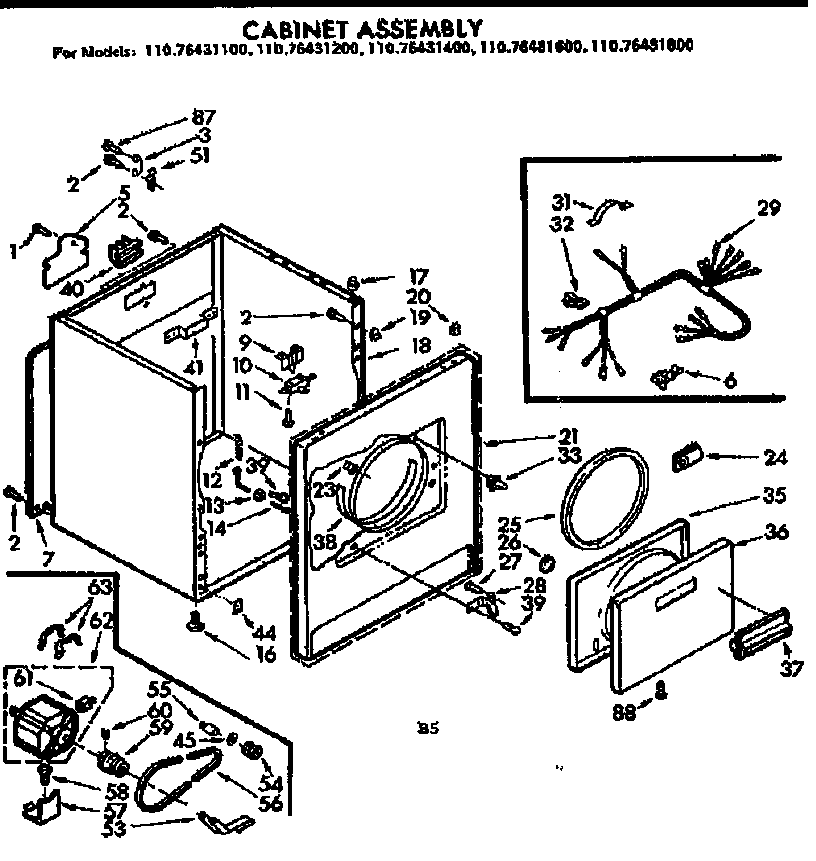 Kenmore 11076431400 cabinet assembly diagram