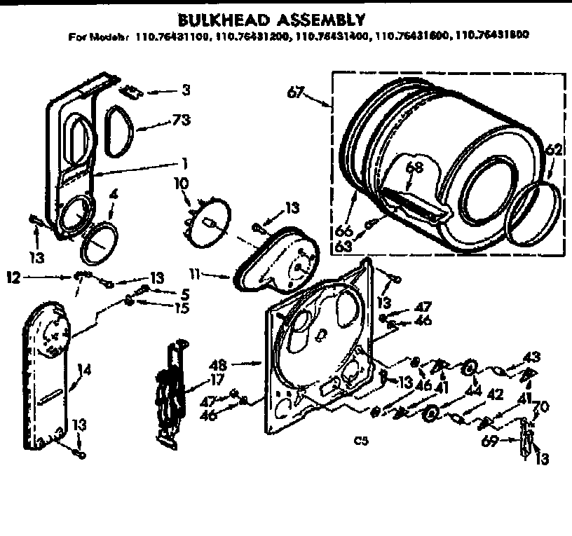 Kenmore 11076431400 bulkhead assembly diagram