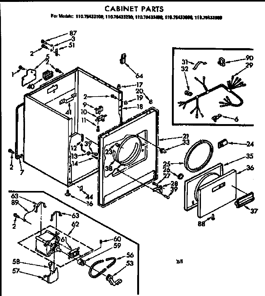 Kenmore 11076433200 cabinet parts diagram