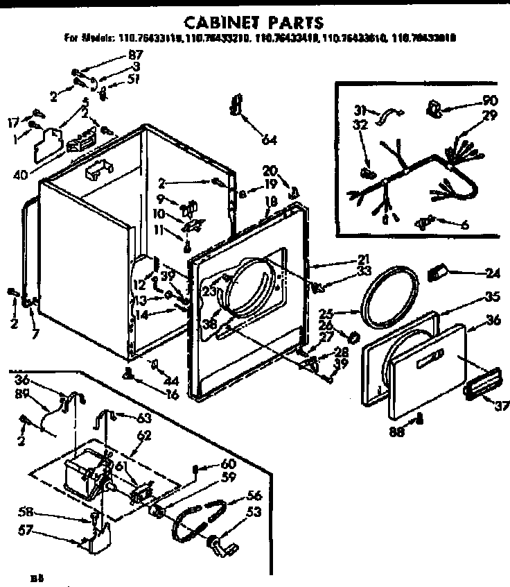 Kenmore 11076433110 cabinet parts diagram