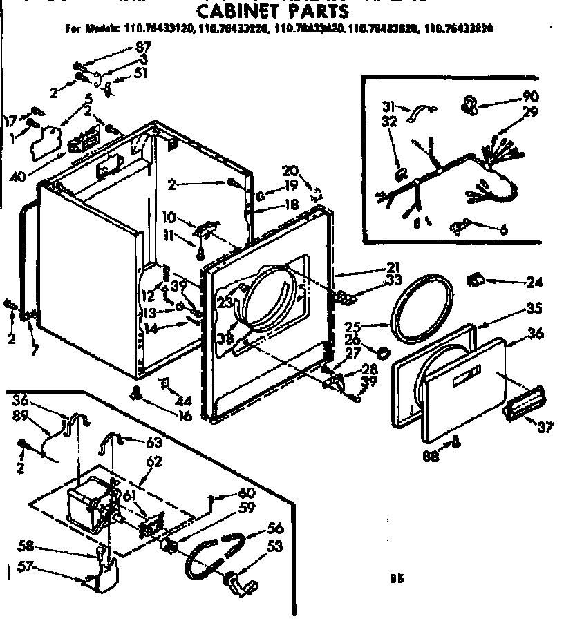 Kenmore 11076433220 cabinet parts diagram