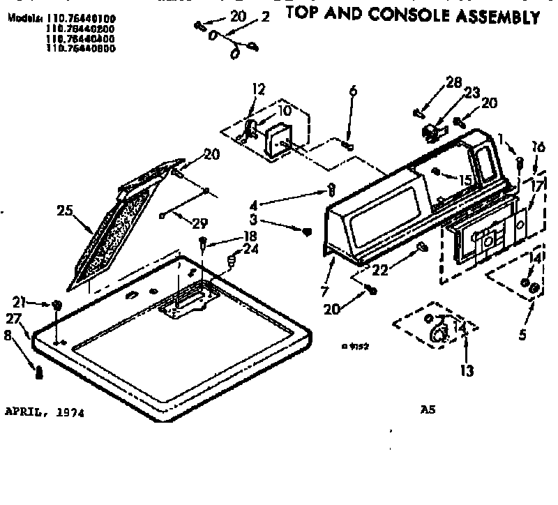 Kenmore 11076440100 top & console assembly diagram
