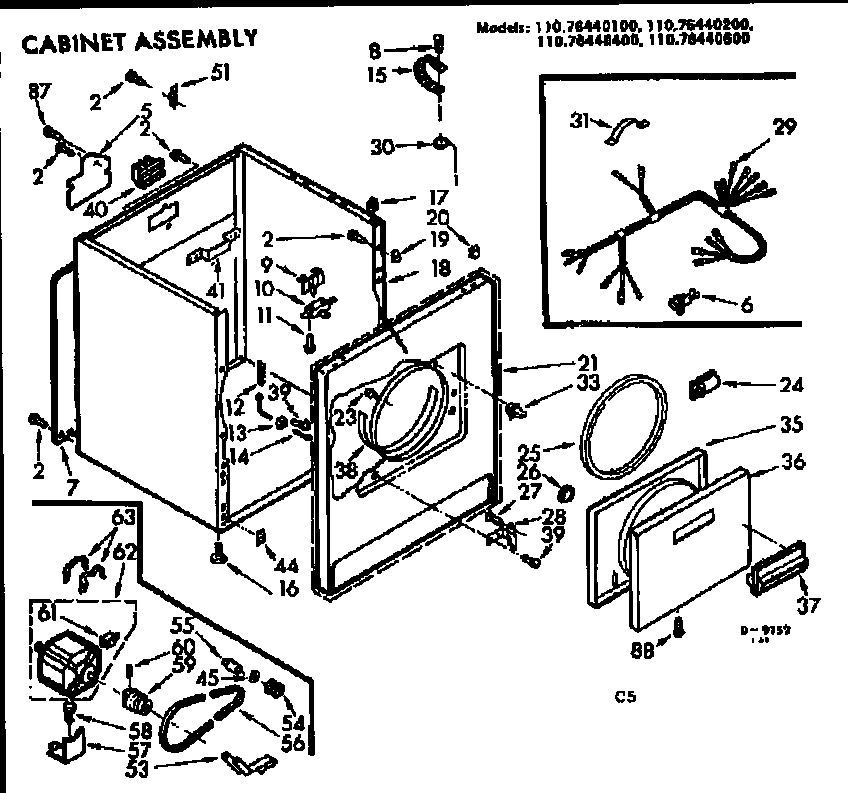 Kenmore 11076440100 cabinet assembly diagram