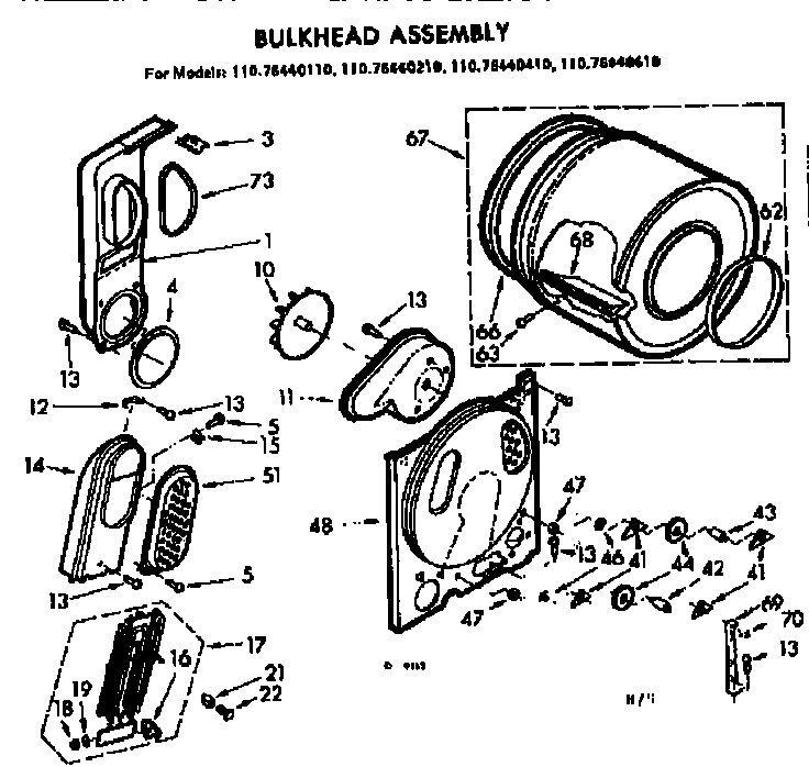 Kenmore 11076440610 bulkhead assembly diagram