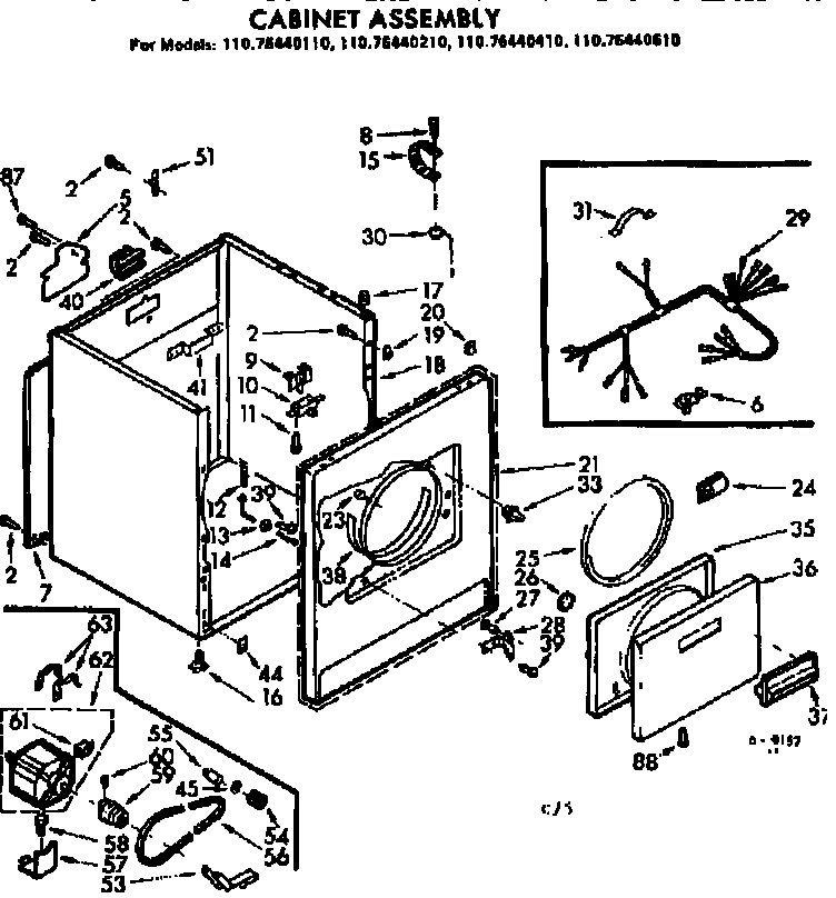 Kenmore 11076440610 cabinet assembly diagram