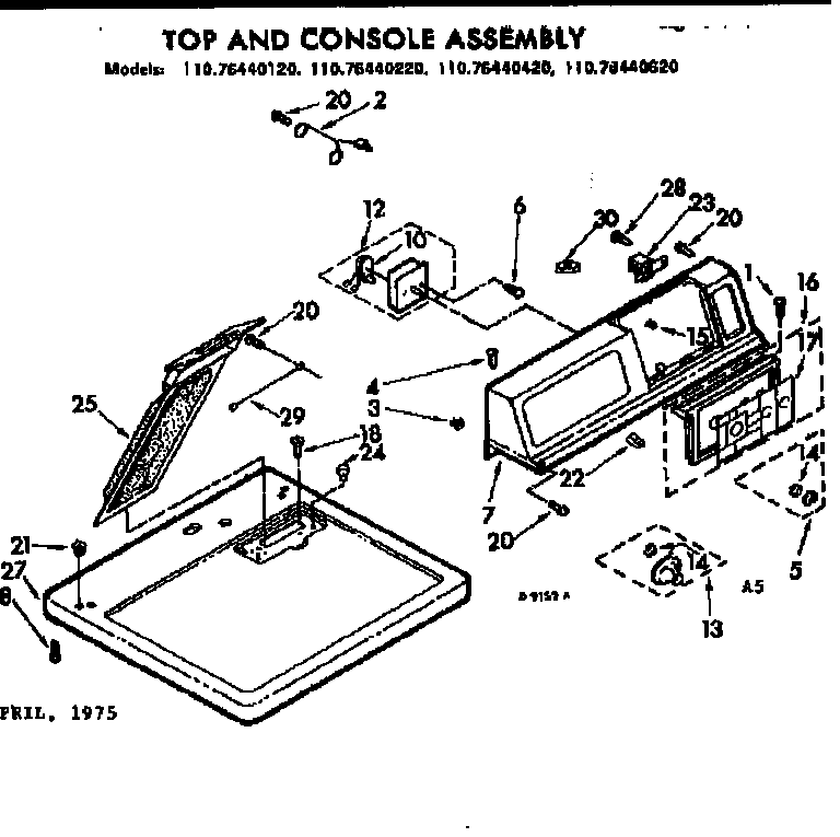 Kenmore 11076440620 top and console assembly diagram