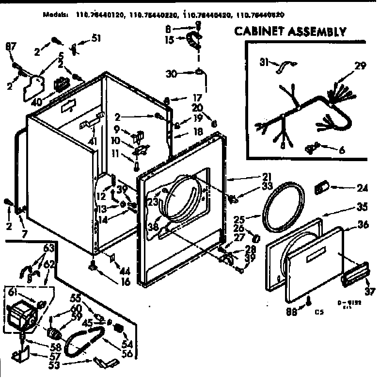 Kenmore 11076440620 cabinet assembly diagram
