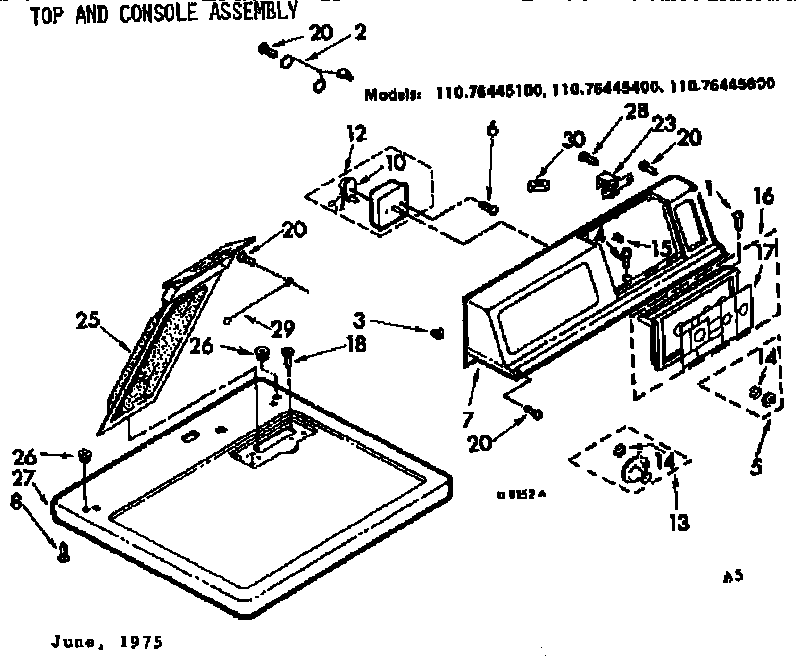Kenmore 11076445100 top and console assembly diagram