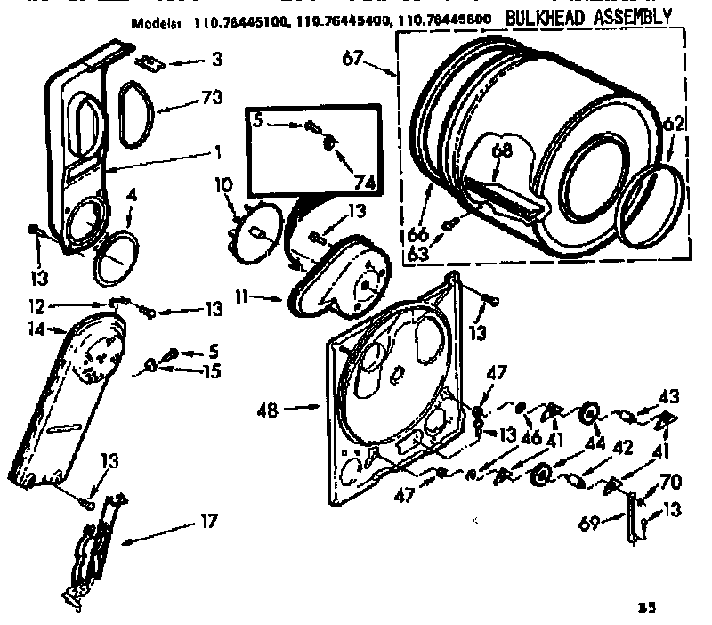 Kenmore 11076445100 bulkhead assembly diagram