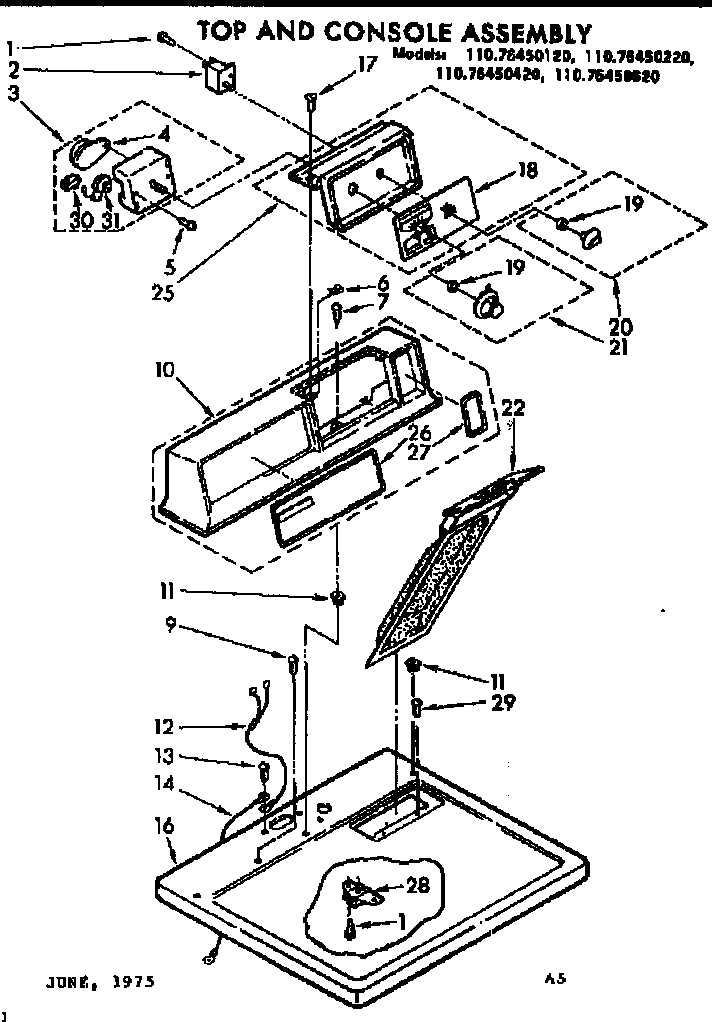 Kenmore 11076450120 top & console assm diagram