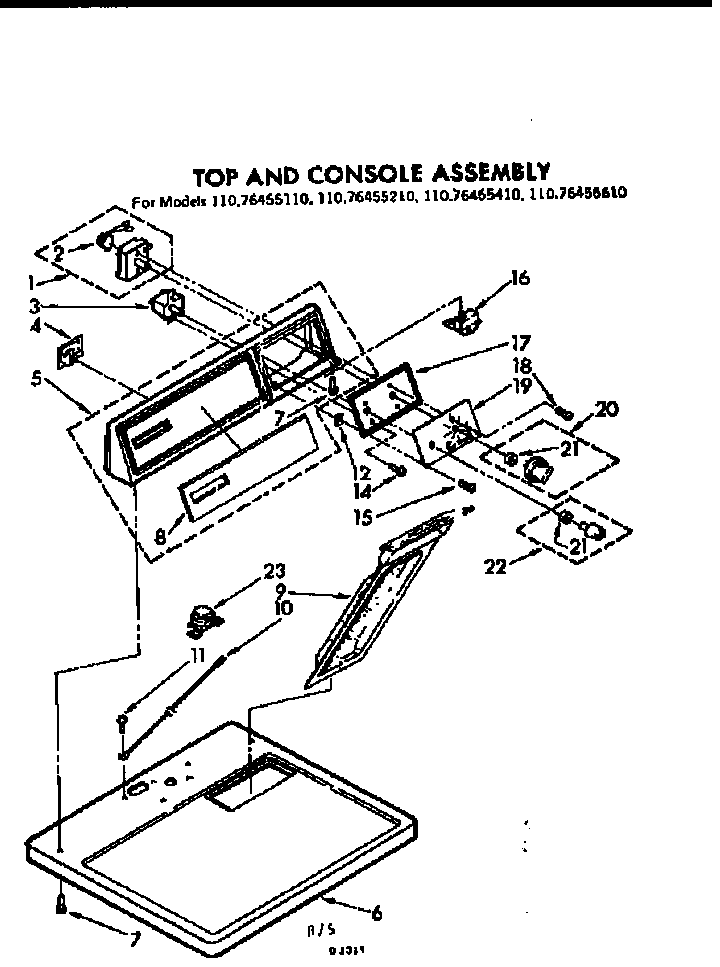 Kenmore 11076455610 top and console asm diagram