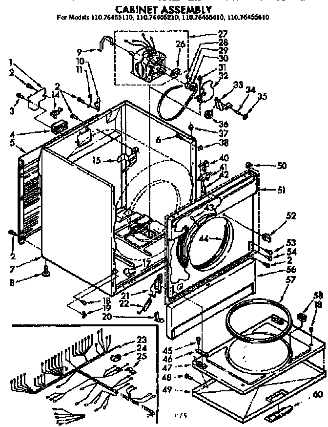 Kenmore 11076455610 cabinet asm diagram