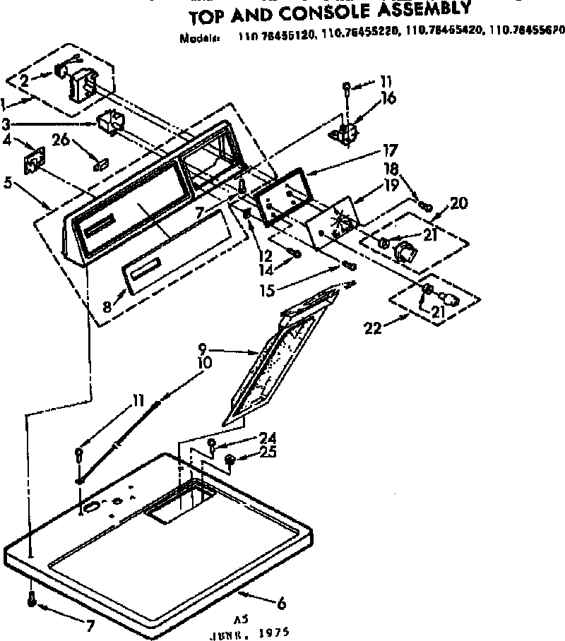 Kenmore 11076455620 top and console assembly diagram