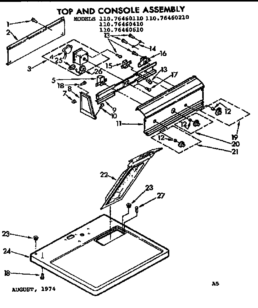 Kenmore 11076460210 top and console asm diagram