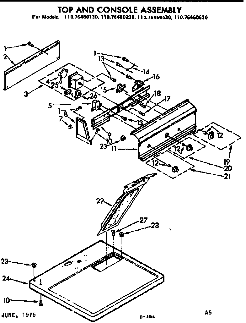 Kenmore 11076460630 top and console assembly diagram