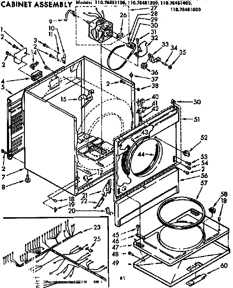 Kenmore 11076461600 cabinet assm diagram