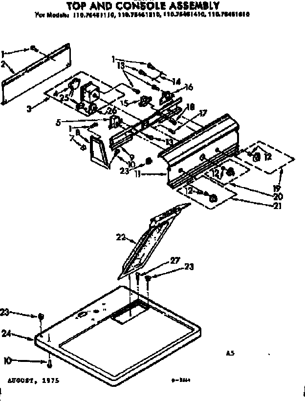 Kenmore 11076461410 top and console assembly diagram