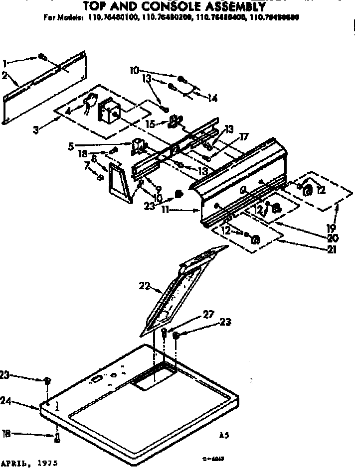 Kenmore 11076480100 top and console assembly diagram