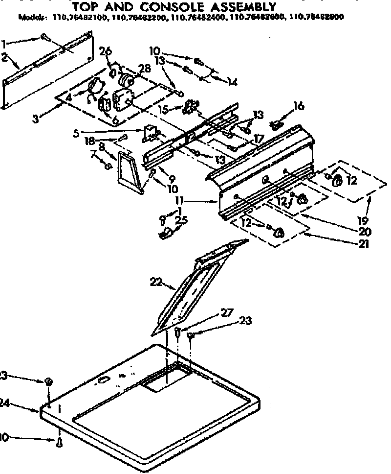 Kenmore 11076482600 top and console assembly diagram