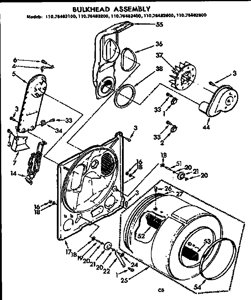 Kenmore 11076482600 bulkhead assembly diagram