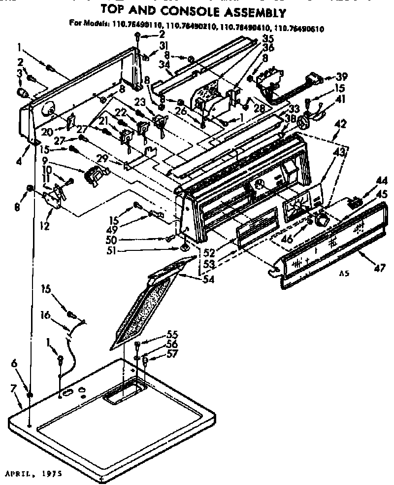 Kenmore 11076490210 top and console assembly diagram