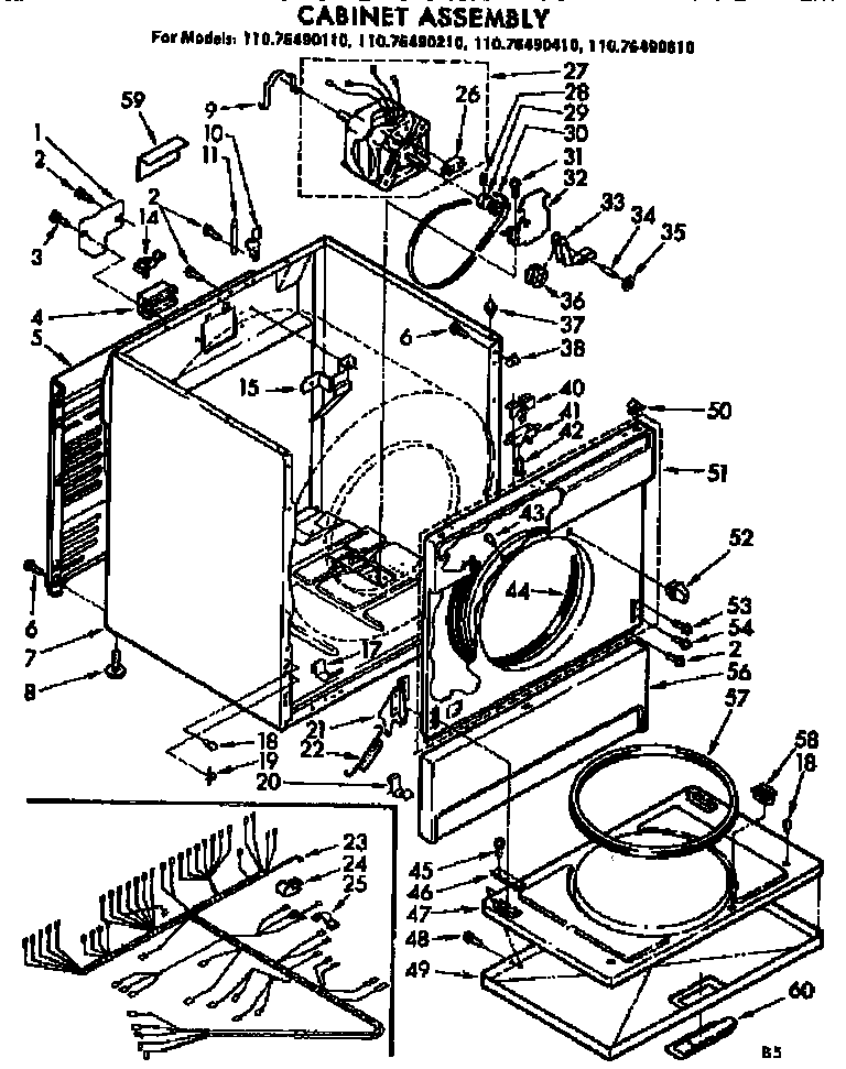 Kenmore 11076490210 cabinet assembly diagram