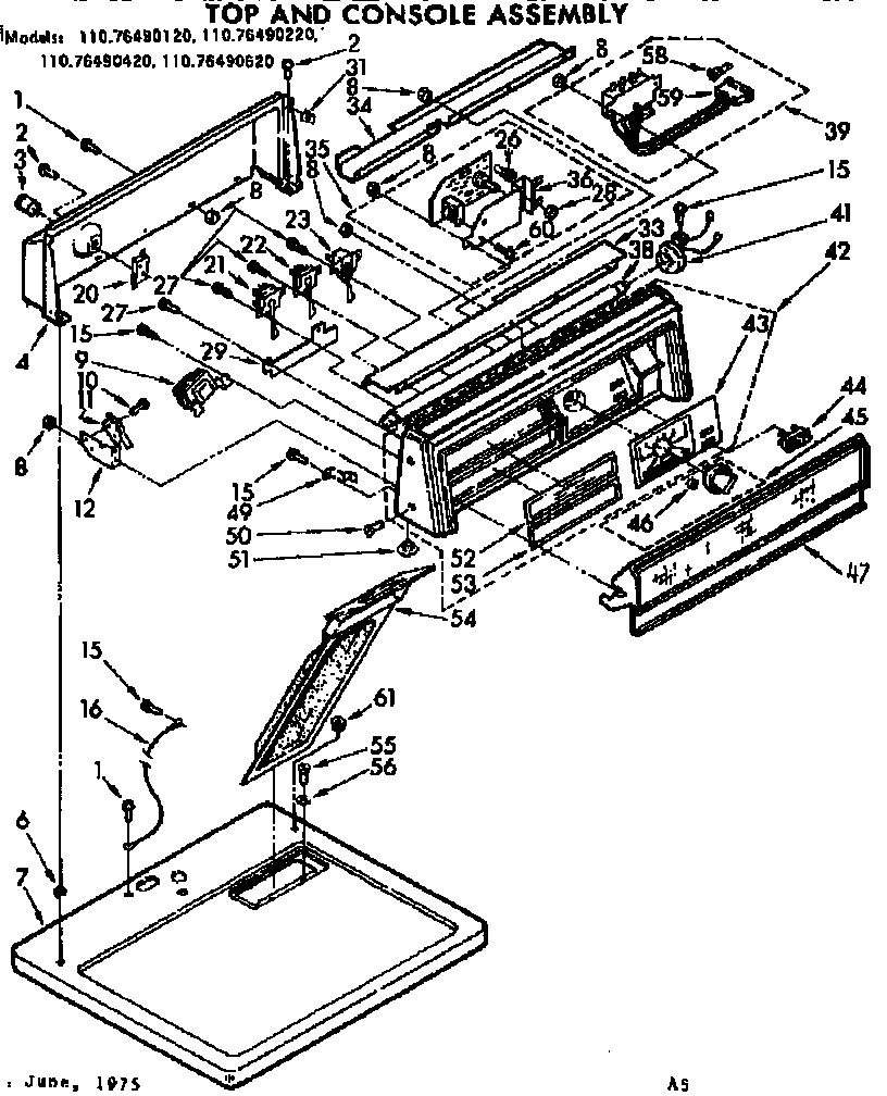Kenmore 11076490120 top and console assembly diagram