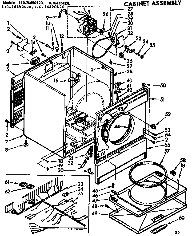 Kenmore 11076490120 cabinet assembly diagram