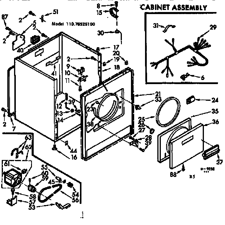 Kenmore 11076525100 cabinet assembly diagram