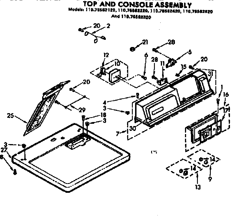 Kenmore 11076562320 top and console assembly diagram
