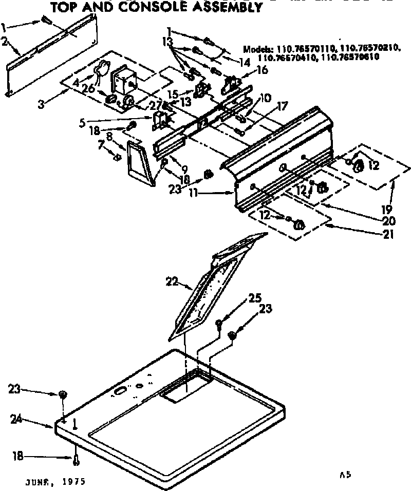 Kenmore 11076570610 top and console assembly diagram