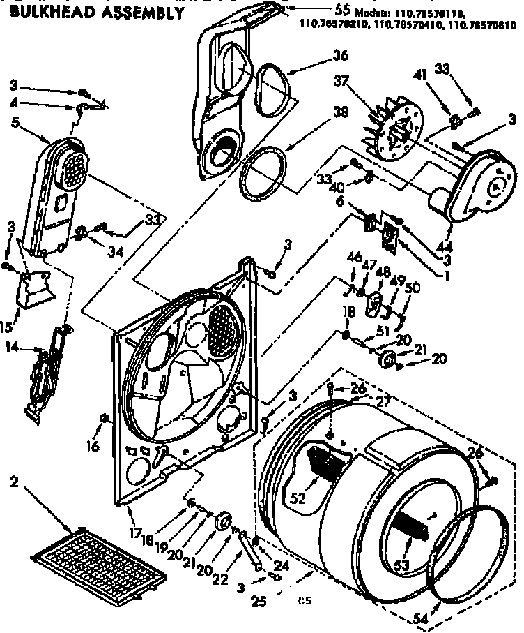 Kenmore 11076570610 bulkhead assembly diagram