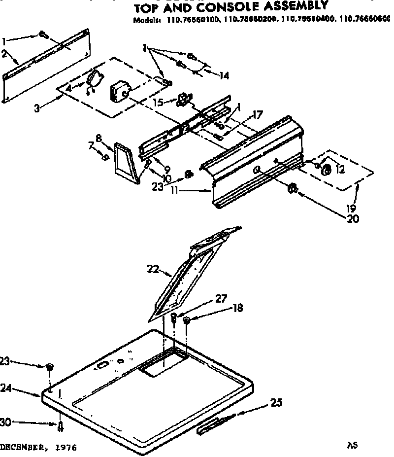 Kenmore 11076660400 top and console assembly diagram