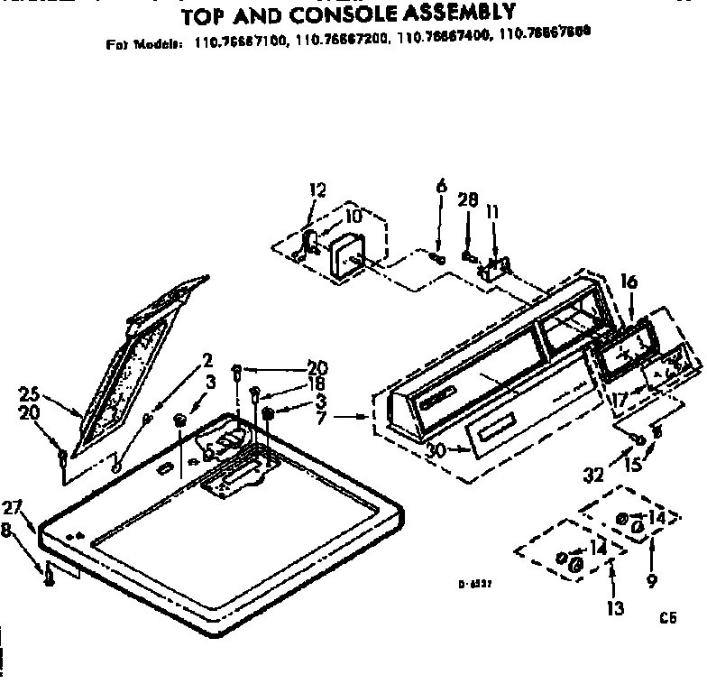 Kenmore 11076667200 top and console asm diagram