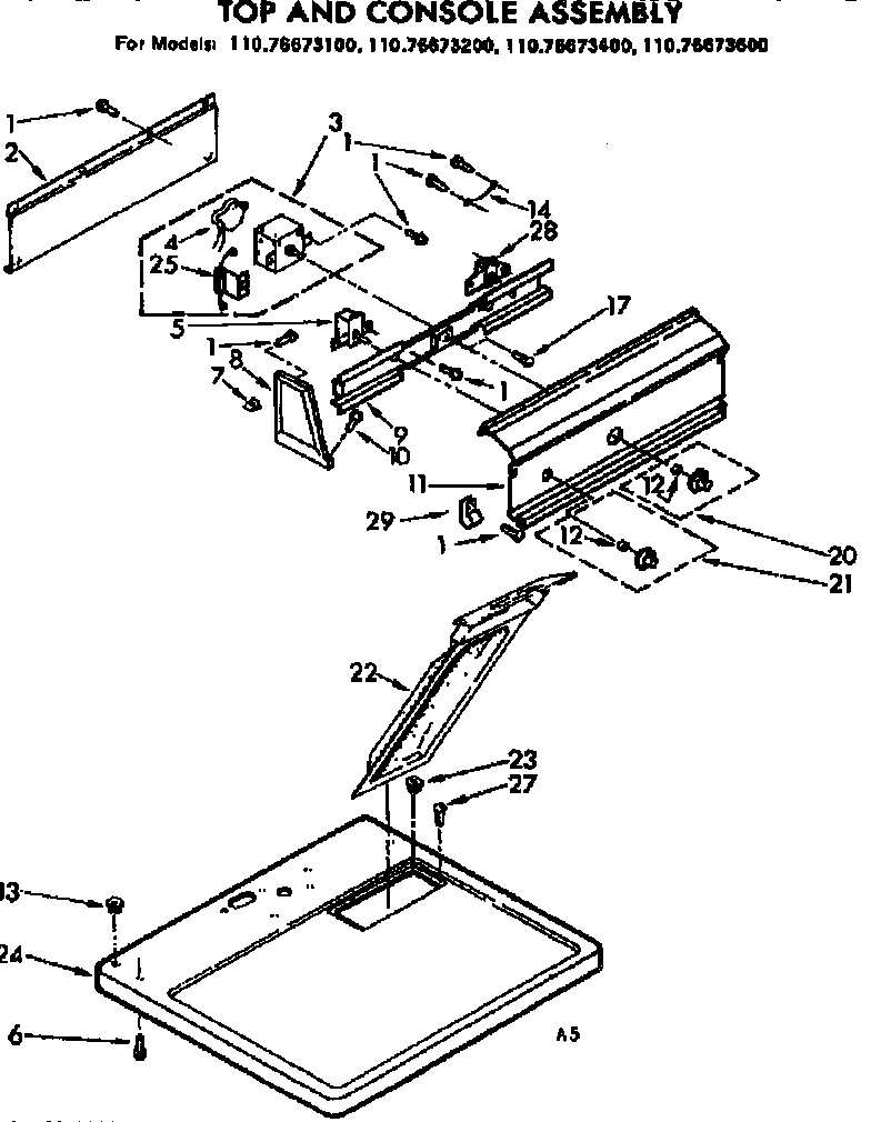 Kenmore 11076673100 top and console assembly diagram