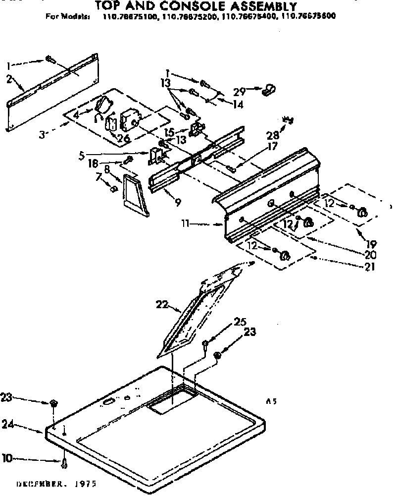 Kenmore 11076675400 top and console assembly diagram