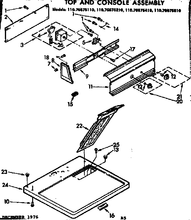 Kenmore 11076675110 top and console assembly diagram