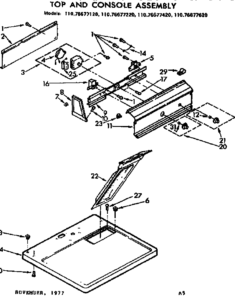 Kenmore 11076677620 top and console assembly diagram